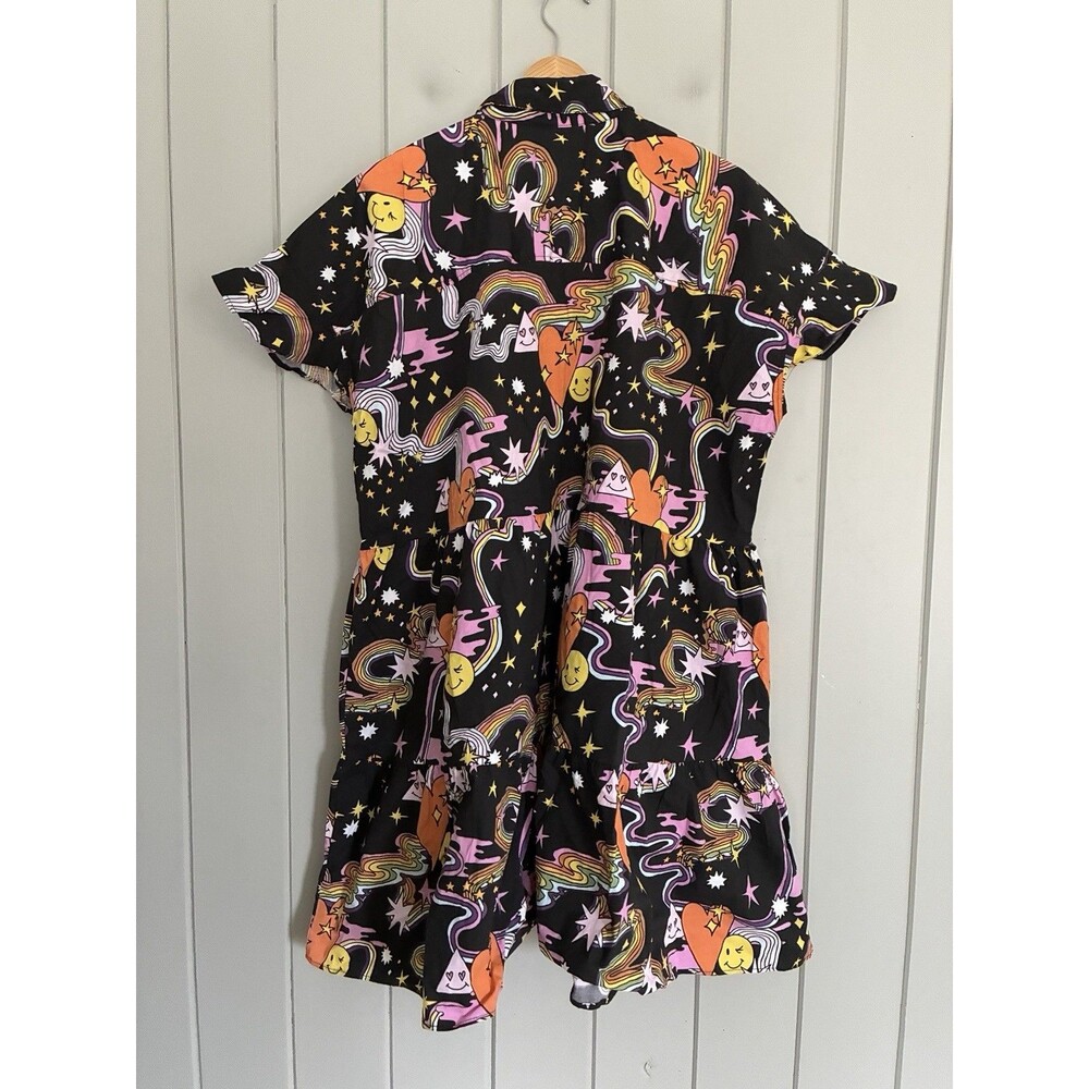 Nooworks Shirt Dress XXXL Short Sleeves Collar Better Days Rainbow Print Cotton - Picture 6 of 8